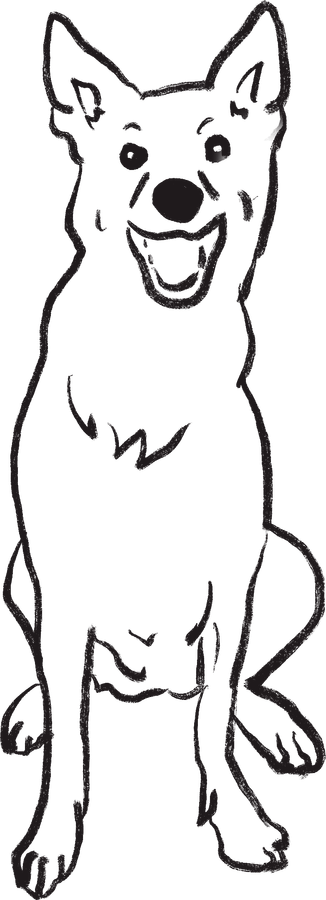 座って笑っている犬の線画